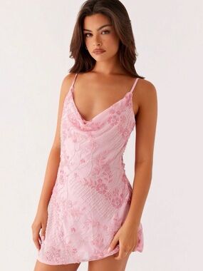 Peppermayo Pink Beaded Slip Mini Dress